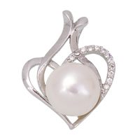 Freshwater Pearl Pendants 925 Sterling Silver with Freshwater Pearl Heart real silver plated natural & micro pave cubic zirconia Approx Sold By PC