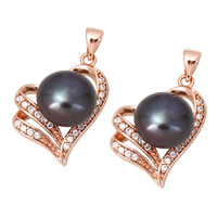 Freshwater Pearl Pendants Brass with Freshwater Pearl Heart rose gold color plated natural & micro pave cubic zirconia nickel lead & cadmium free Approx Sold By PC