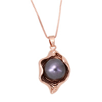 Freshwater Pearl Brass Necklace with Freshwater Pearl rose gold color plated box chain & for woman nickel lead & cadmium free Sold Per Approx 16.5 Inch Strand