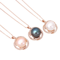 Freshwater Pearl Brass Necklace with Freshwater Pearl with 6cm extender chain Flower rose gold color plated oval chain & micro pave cubic zirconia & for woman nickel lead & cadmium free Sold Per Approx 15.5 Inch Strand