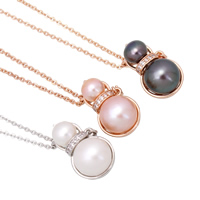 Freshwater Pearl Brass Necklace with Freshwater Pearl with 6cm extender chain Calabash plated oval chain & micro pave cubic zirconia & for woman nickel lead & cadmium free Sold Per Approx 15.5 Inch Strand