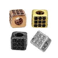 Kubisk Zirconia Micro Pave Messing Perler, Cube, forgyldt, Micro Pave cubic zirconia, flere farver til valg, nikkel, bly & cadmium fri, 4x4x4mm, Hole:Ca. 2mm, 10pc'er/Lot, Solgt af Lot