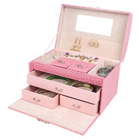 Multifunctional Jewelry Box PU Leather with Velveteen & Glass & Zinc Alloy nickel lead & cadmium free Sold By PC