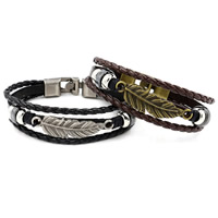 Unisex Bracelet PU Leather with Linen & Non Magnetic Hematite & Zinc Alloy Leaf plated nickel lead & cadmium free 45mm Sold Per Approx 8.2 Inch Strand