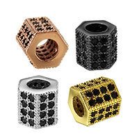 Zircon Micro Pave laiton European Perles, hexagone, Placage, pavé de micro zircon, plus de couleurs à choisir, protéger l'environnement, sans nickel, plomb et cadmium, 7.50x8x7.50mm, Trou:Environ 4mm, 10PC/lot, Vendu par lot