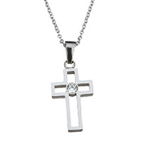 Stainless Steel Jewelry Necklace, Cross, oval chain & for woman & with cubic zirconia, original color, 14.5x26mm, 1.5mm, Sold Per Approx 18 Inch Strand