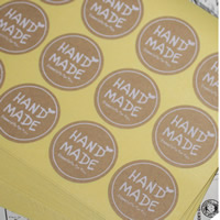 Sealing Sticker, Kraft, Flat Round, word hand made, sticky, 35mm, 100Sets/Bag, 12PCs/Set, Sold By Bag