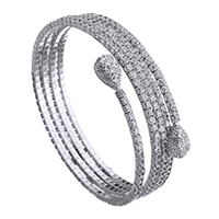 925 Sterling Silver Bangle, for woman & 4-strand & with cubic zirconia, 7mm, 2x2mm, Length:Approx 6.5 Inch, Sold By PC