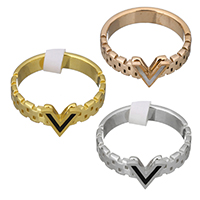 Emaille roestvrij staal vinger ring, Letter V, plated, verschillende grootte voor keus & voor vrouw & glazuur, meer kleuren voor de keuze, 7mm, Verkocht door PC