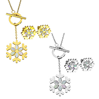 Shell Jewelry Sets earring & necklace Stainless Steel with White Shell Snowflake plated lariat style & oval chain & for woman 1.5mm Length Approx 18 Inch Sold By Set