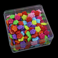 Solid Color Akril gyöngyök, -val Műanyag doboz, Virág, egyszínű, kevert színek, 14x14x3.5mm, 94x94x41mm, Lyuk:Kb 1mm, 150G/Box, Által értékesített Box