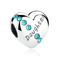 Thailand Sterling Silver European Bead Heart word daughter & without troll & with rhinestone Approx 4.5mm Sold By PC