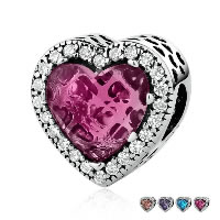 Thailand Sterling Silver European Bead, with Glass, Heart, different packing style for choice & without troll & with cubic zirconia & faceted, more colors for choice, 12x12x12mm, Hole:Approx 4.5mm, Sold By PC