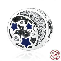 Thailand Sterling Silver European Bead Flat Round & without troll & enamel & with cubic zirconia Approx 4.5mm Sold By PC