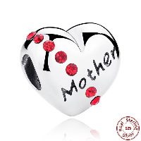 Thailand Sterling Silver European Bead Heart word mother Mother Day Jewelry & without troll & with cubic zirconia Approx 4.5mm Sold By PC