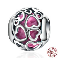 Thailand Sterling Silver European Bead, with Glass, Drum, with heart pattern & without troll & hollow, 12x12x10mm, Hole:Approx 4.5mm, Sold By PC
