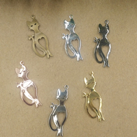 Μενταγιόν Brass Κοσμήματα, Ορείχαλκος, Γάτα, επιχρυσωμένο, περισσότερα χρώματα για την επιλογή, νικέλιο, μόλυβδο και κάδμιο ελεύθεροι, 10x30mm, Τρύπα:Περίπου 1.5mm, 100PCs/τσάντα, Sold Με τσάντα