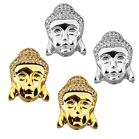 Buddhistische Perlen, Messing, Buddha, plattiert, mit Strass, keine, frei von Nickel, Blei & Kadmium, 12x15x8mm, Bohrung:ca. 2x1mm, 10PCs/Menge, verkauft von Menge