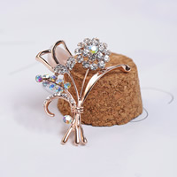 Rhinestone Brooch Zinc Alloy with Cats Eye Bouquet gold color plated for woman & with rhinestone nickel lead & cadmium free Sold By PC