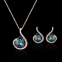 Crystal Jewelry Sets earring & necklace Zinc Alloy with iron chain & Crystal stainless steel post pin rose gold color plated bar chain & faceted & with rhinestone lead & cadmium free  Length Approx 15.5 Inch Sold By Set