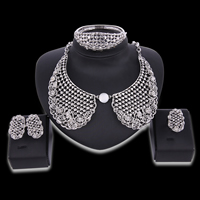 Zinc Alloy Jewelry Sets bangle & finger ring & earring & necklace stainless steel post pin with 5cm extender chain platinum color plated with rhinestone lead & cadmium free Inner Approx 60mm US Ring Length Approx 7 Inch Approx 15.5 Inch Sold By Set