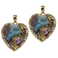 Ice Quartz Agate Pendant with Zinc Alloy Heart gold color plated druzy style Approx Sold By Bag