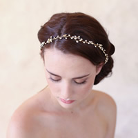 Bridal Hair Band Zinc Alloy with Satin Ribbon gold color plated for bridal & with rhinestone lead & cadmium free 80-100mm Sold By PC