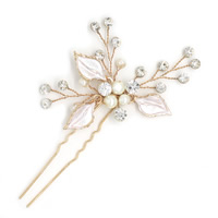 Zinc Alloy Hair Stick with ABS Plastic Pearl gold color plated for bridal & enamel & with rhinestone lead & cadmium free 80-100mm Sold By Bag