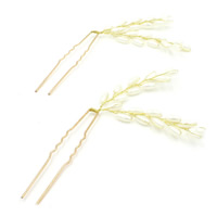 Zinc Alloy Hair Stick, met ABS kunststof parel, gold plated, voor bruids, lood en cadmium vrij, 60x120mm, Verkocht door PC