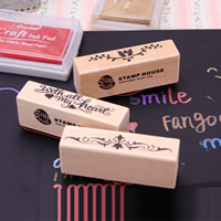 Wood Stamper Rectangle & with letter pattern mixed colors Sold By Bag