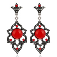 Acrylic Jewelry Earring Zinc Alloy with Acrylic antique silver color plated for woman & with rhinestone lead & cadmium free Sold By Pair