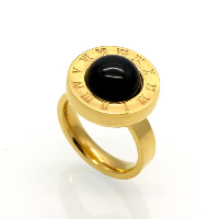 Unisex Finger Ring Stainless Steel with Black Agate gold color plated natural & with roman number 13mm Sold By PC