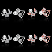 Cubic Zircon (CZ) Stud Earring Brass with Glass Pearl Flower plated with cubic zirconia lead & cadmium free Sold By Pair