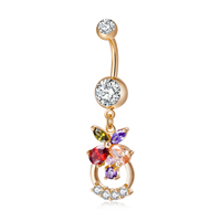 Brass Belly Ring   with Stainless Steel real gold plated micro pave cubic zirconia & with cubic zirconia & faceted nickel lead & cadmium free Sold By PC