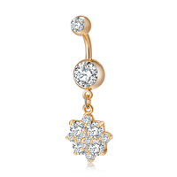 Brass Belly Ring   with Stainless Steel Flower real gold plated with cubic zirconia & faceted nickel lead & cadmium free Sold By PC
