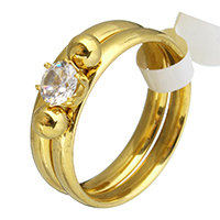 Stainless Steel Ring Set pendant & earring with Crystal gold color plated & for woman 3mm Sold By Set