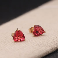 Crystal Earrings Zinc Alloy with Crystal stainless steel post pin Heart rose gold color plated faceted lead & cadmium free Sold By Pair