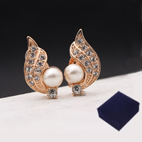 Brass Clip Earring with Freshwater Pearl Wing Shape plated & for woman & with rhinestone lead & cadmium free Sold By Pair
