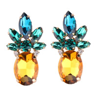 Crystal Earrings Zinc Alloy with Crystal brass post pin gold color plated for woman & faceted & with rhinestone nickel lead & cadmium free Sold By Pair
