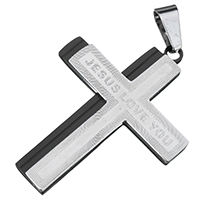 Pingentes cruz de aço inoxidável, banhado, com padrão de carta & dois tons, 35x45x3mm, Buraco:Aprox 5x8.5mm, vendido por PC