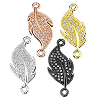 Brass Jewelry Connector Leaf plated micro pave cubic zirconia & 1/1 loop nickel lead & cadmium free Approx 1.5mm Sold By Lot