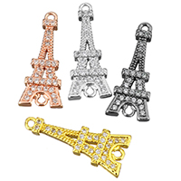 Brass Jewelry Connector Eiffel Tower plated micro pave cubic zirconia & 1/1 loop nickel lead & cadmium free Approx 1.2mm Sold By Lot