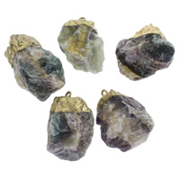 Purple Fluorite Pendant with Zinc Alloy gold color plated mixed 26- Approx 3mm Sold By Bag