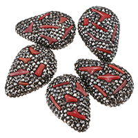 Natural Coral Beads Clay Pave with Natural Coral with rhinestone & mixed 19-21x29-31x9-10mm Approx 1mm Sold By Bag