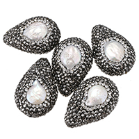 Natural Freshwater Pearl Loose Beads Clay Pave with Freshwater Pearl with rhinestone & mixed 19-21x28-30x11-13mm Approx 1.5mm Sold By Bag