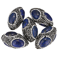 Lapis Lazuli Beads, Clay Pave, met Natuurlijke Lapis Lazuli, met strass & gemengd, 18-20x32-34x18-20mm, Gat:Ca 1.5mm, 10pC's/Bag, Verkocht door Bag