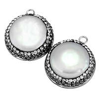Freshwater Pearl Pendants Clay Pave with Freshwater Pearl & Brass platinum color plated natural & with rhinestone & mixed 21-23x25-27x8-10mm Approx 3mm Sold By Bag