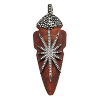 Wood Pendants with Rhinestone Clay Pave & Brass plumbum black color plated mixed 28-30x78-80x12-14mm Approx Sold By Bag