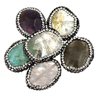 Gemstone Smycken Pärlor, Lera Pave, med Ädelsten, naturlig, med strass & blandad, 23-25x20-22x6-8mm, Hål:Ca 1mm, 10PC/Bag, Säljs av Bag