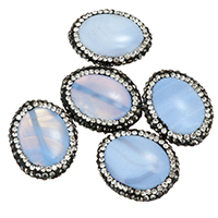Perles d'argile Pave strass, Clay Pave, avec calcédoine bleu, naturel, avec strass & mélangé, 18-20x24-26x6-8mm, Trou:Environ 1mm, 10PC/sac, Vendu par sac